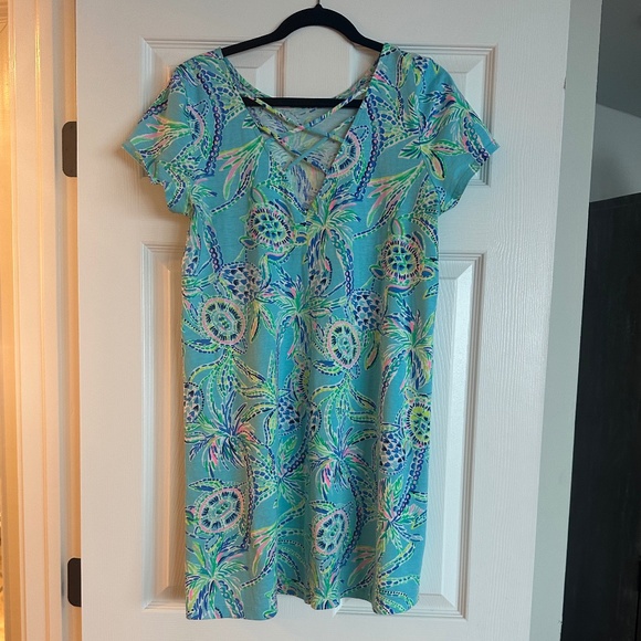 Lilly Pulitzer Kimi Cotton Swing Dress Bermuda Blue Turtle Size L - Picture 4 of 6